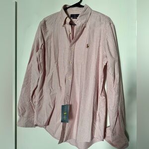 Polo Ralph Lauren Classic Fit Striped Oxford Shirt. NWWT. Size: Medium,Red/White